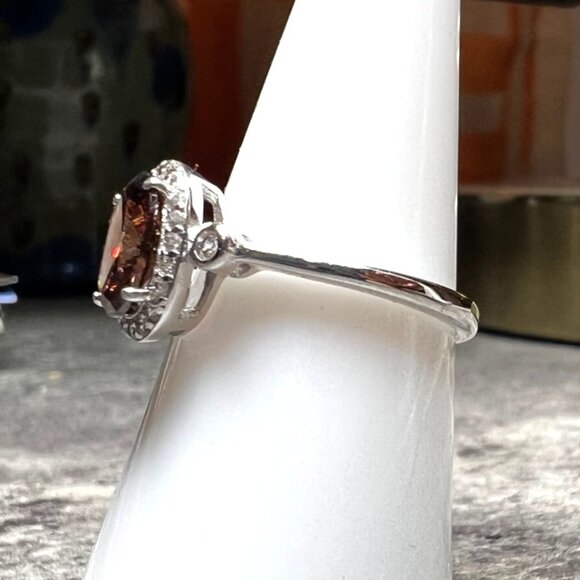 Ring Bomb Party Ring, size 6 dark topaz color gemstone, .925 sterling silver ban - Picture 3 of 7